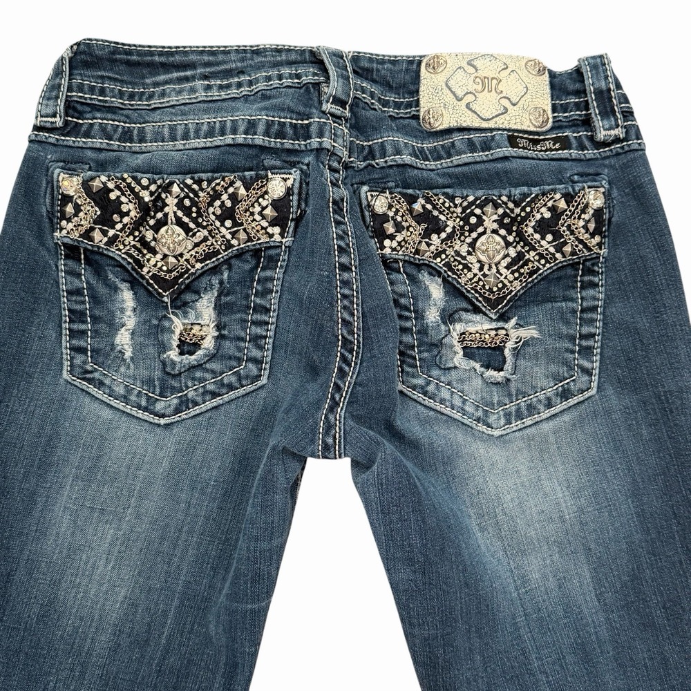 Miss Me Jeans Signature Boot Cut Size 28x31 Boho Medium Blue Wash Stretch Denim